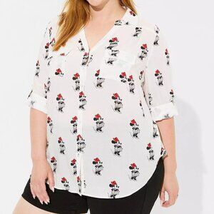 ❤️NWT VINTAGE TORRID BLOUSE DISNEY MINNIE MOUSE CHALLIS MADISON BUTTON UP TOP